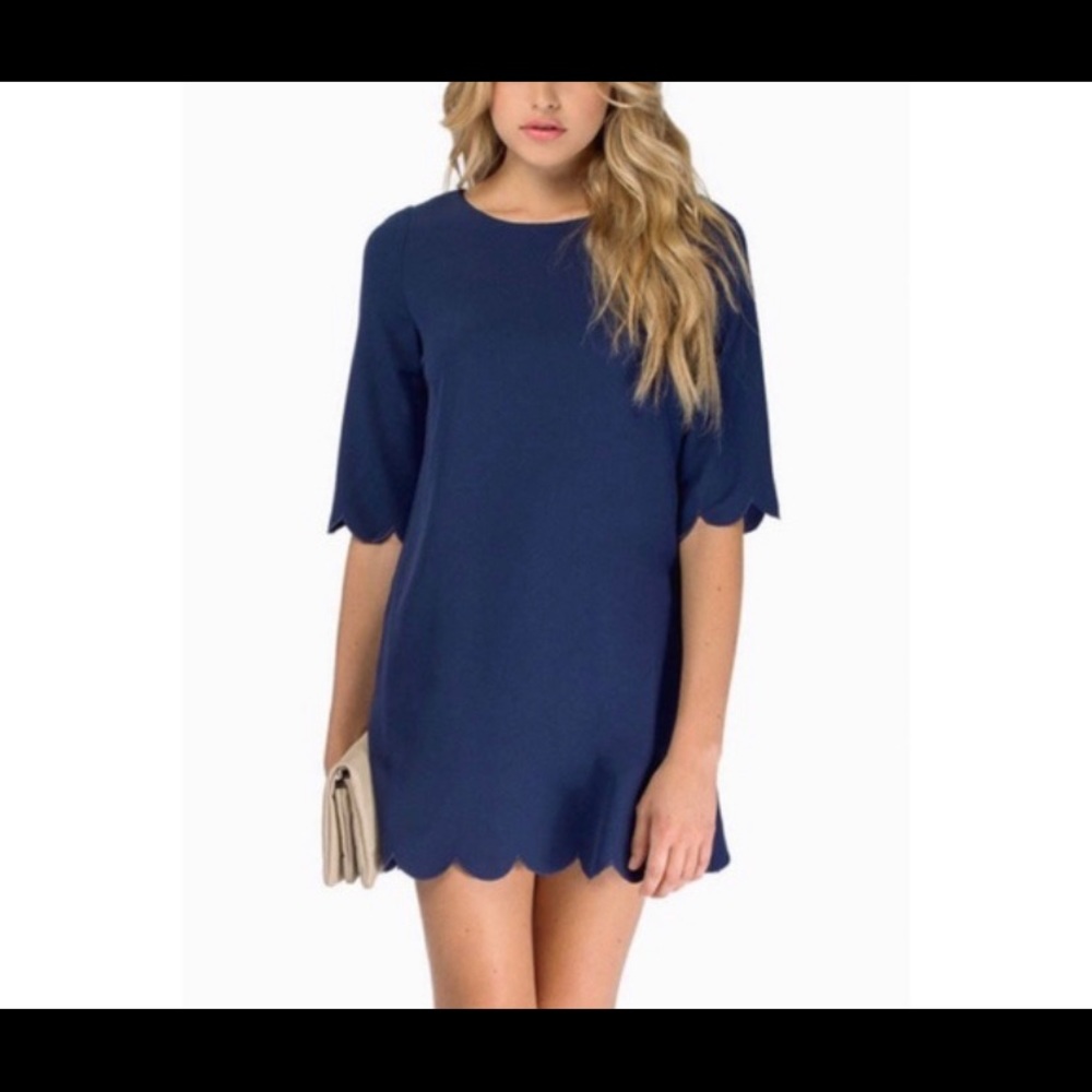 Tobi Cream Scalloped Mini Shift Dress